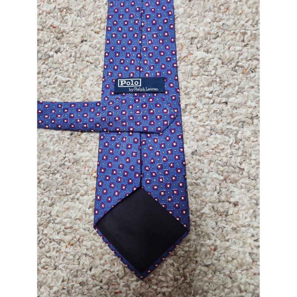 Polo Ralph Lauren Silk Tie Blue Purple Geometric Handmade USA Men Accessory